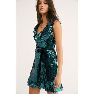Free People Sequin Siren Mini Dress in Green